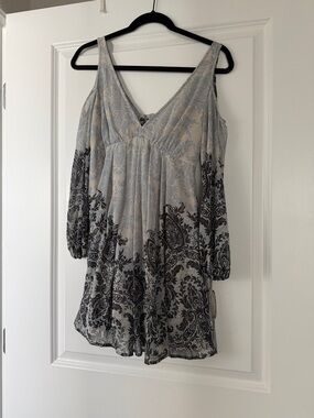 Free People cold shoulder paisley chiffon long sleeve mini dress